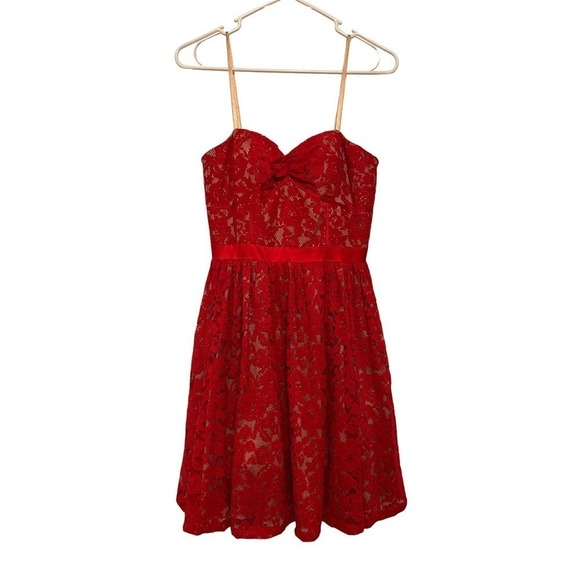 Red Aqua Sweetheart Neckline Strapless Lace Dress Size 4 - Picture 2 of 7